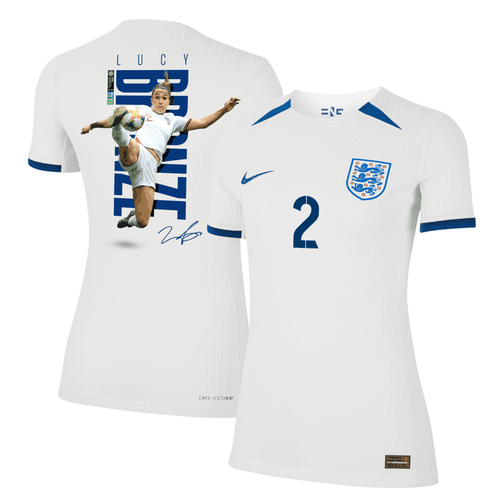 Lucy Bronze 2 Signed England Women's National Team Road To Champions 2023-24 World Cup Home Women Jersey - White