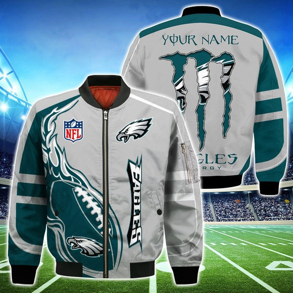 Philadelphia Eagles Monster Energy Custom Name 3D National Football League Bomber Jacket SH1
