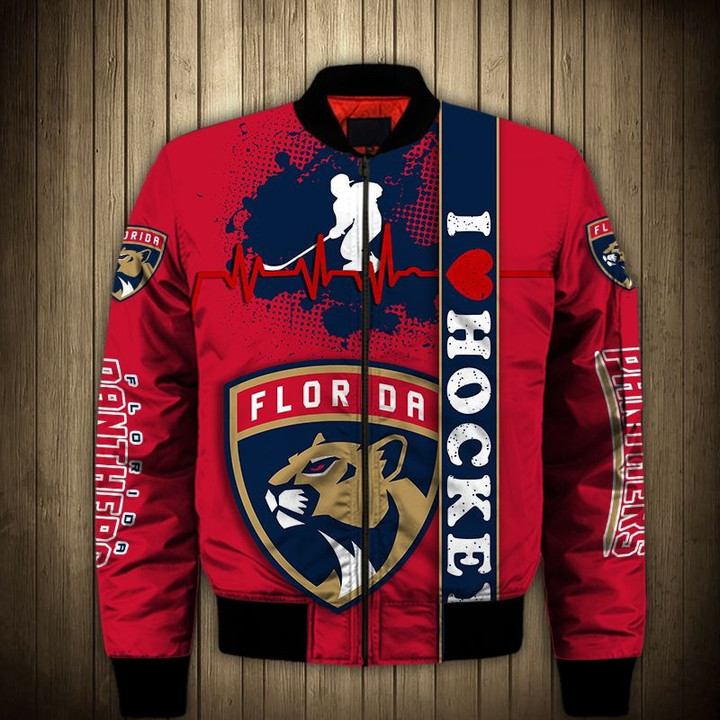 Florida Panthers Red 3D National Football League Bomber Jacket SH1