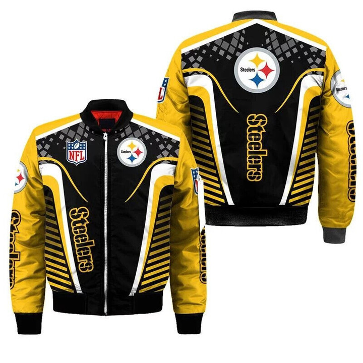 Pittsburgh Steelers Logo Stripes Pattern 3D National Football League Bomber Jacket SH1