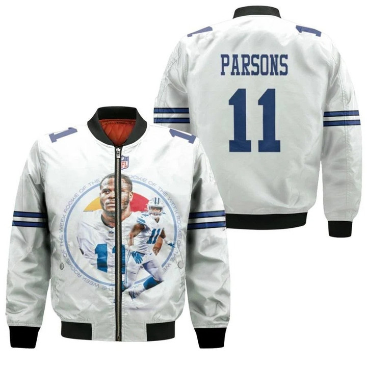 Dallas Cowboys Micah Parsons 11 Legendary Captain Team White Unisex National Football League Bomber Jacket SH1