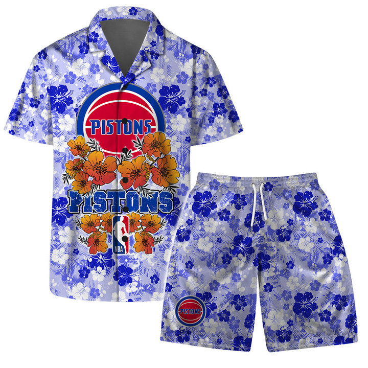 Detroit Pistons - NBA Aloha Summer Logo Team And Pattern Hawaiian Set