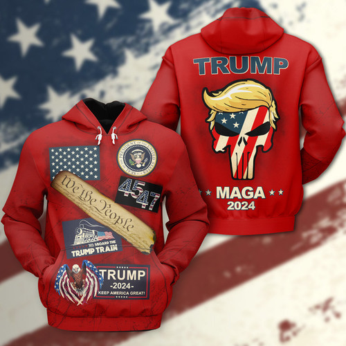 All Aboard The Trump Train MAGA 2024 We The People - All-Over Printed Hoodie
