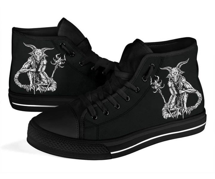 Satanic Cyclops Goat Halloween Print Sneakers - Baphomet High Tops - Satanic Goat Custom High Top Sneakers