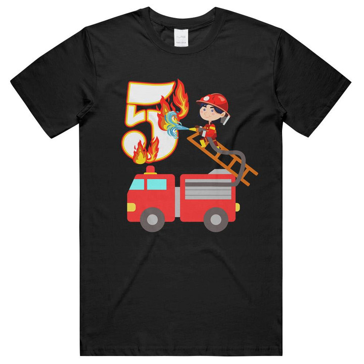 Birthday 5th Firefighter Fireman Firetruck Unisex T-Shirts