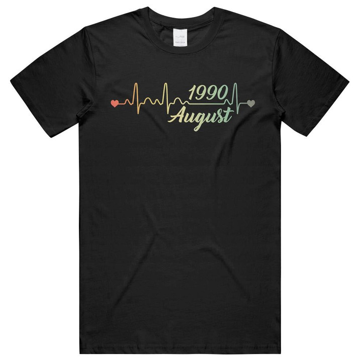 Retro August 1990 Heartbeat 30 Years Old 30th Birthday Gifts Unisex T-Shirts