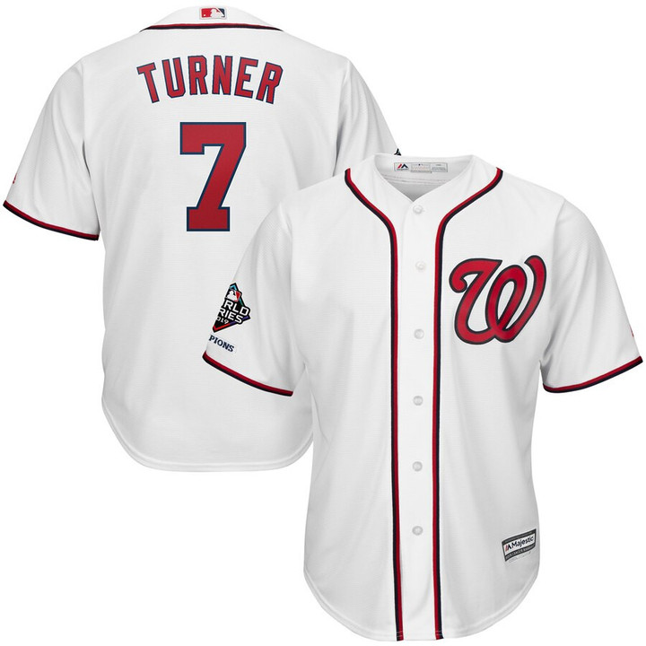 Trea Turner Washington Nationals Majestic 2019 World Series Champions Home Official Cool Base Bar Patch Player Jersey - White - Cfjersey.store