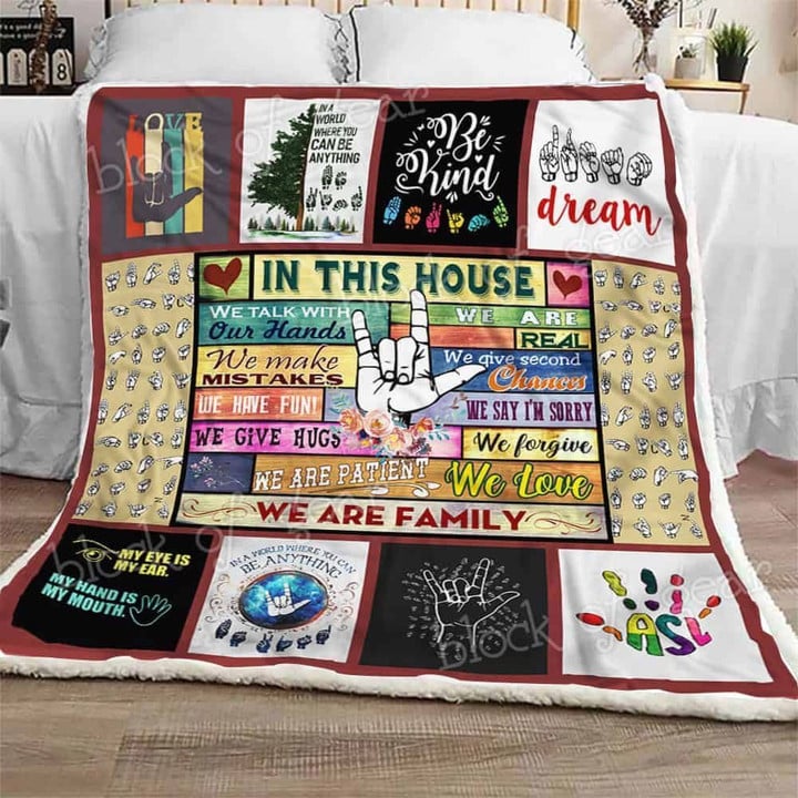 In This House We Talk With Our Hands Sign Language CLA07111092F Sherpa Fleece Blanket