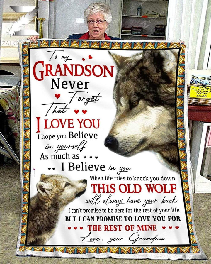 Wolf For Grandson From Grandma When Life Tries To Knock You Down CL26110615MDF Sherpa Fleece Blanket