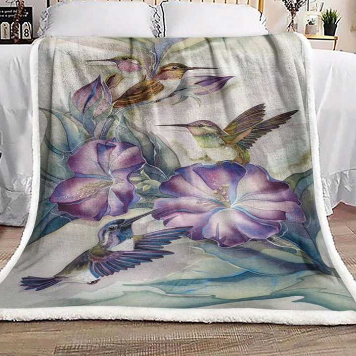 Hummingbird And Purple Flower DD0810114F Sherpa Fleece Blanket