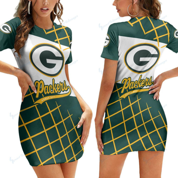 Green Bay Packers Short Sleeve Bodycon Mini Dress BG271
