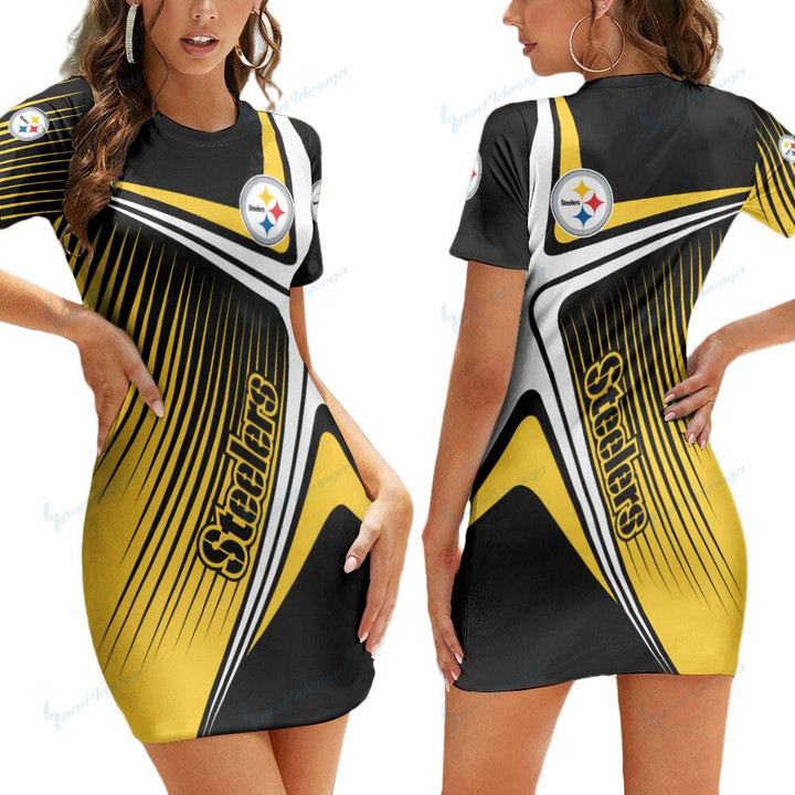 Pittsburgh Steelers Casual Short Sleeve Bodycon Mini Dress BG216