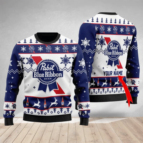 Personalized Pabst Blue Ribbon Christmas Ugly Sweater BR20718