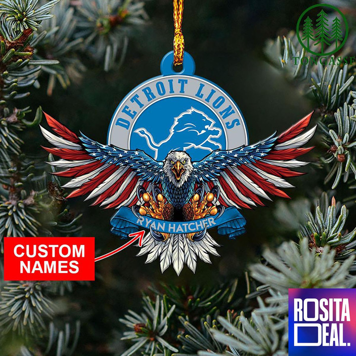NFL Detroit Lions Christmas American US Eagle Ornament