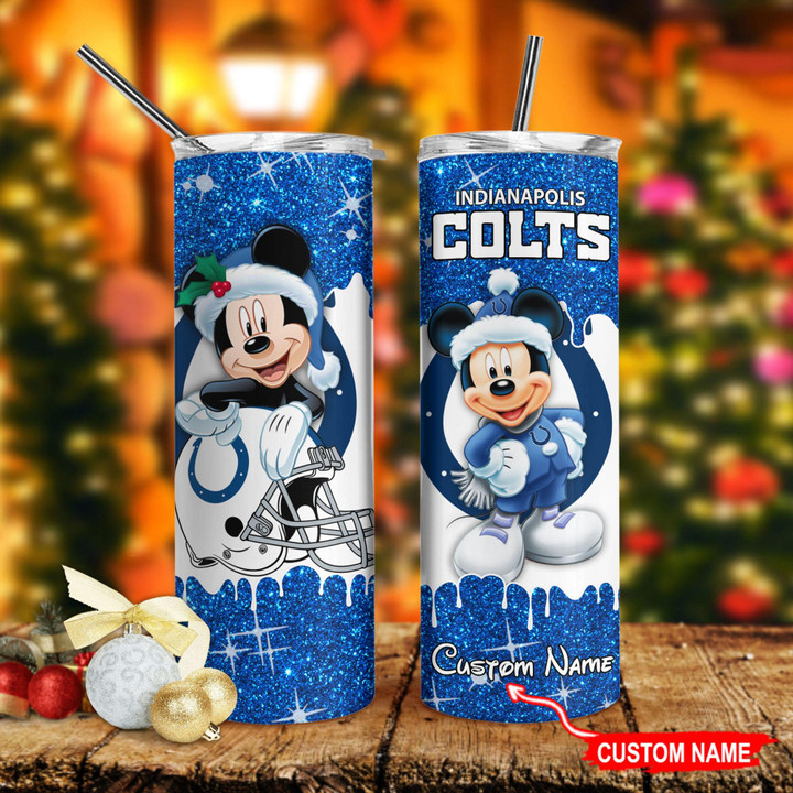 Indianapolis Colts Personalized Glitter Tumbler With Stainless Steel Straw BGGTS116