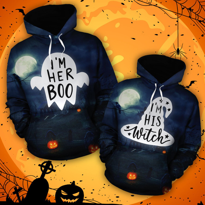 Her Boo - His Witch - Couple Hoodie
