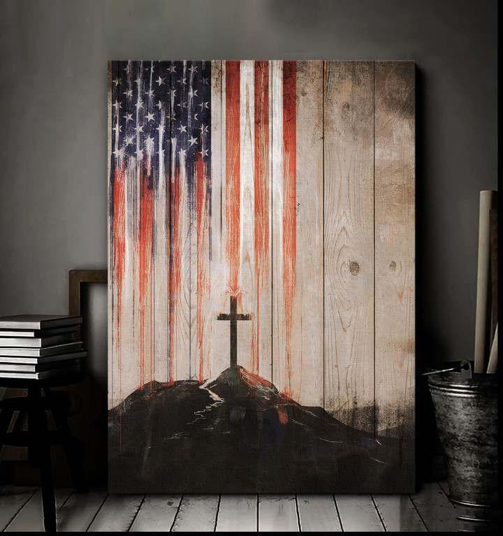 Amazing cross and US flag Canvas