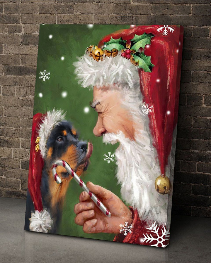Rottweiler talking to Santa Canvas