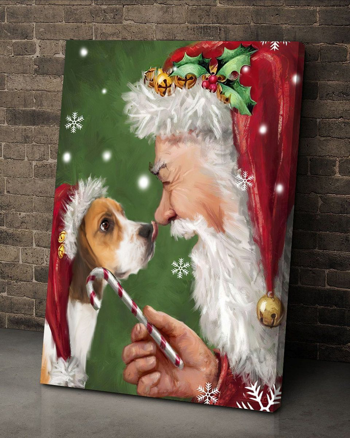 Beagle talking to Santa 1 Canvas