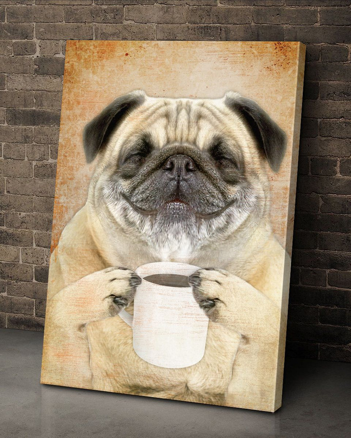 Pug - Drinking coffee Canvas
