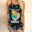 Weed LGBT Don't Care Bear Criss-Cross Open Back Cami Tank Top