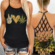 Weed Sunflower Peace Love Criss-Cross Open Back Cami Tank Top