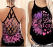 Sunflower breast cancer fight like a girl Criss-Cross Open Back Cami Tank Top