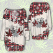 Weed leaf christmas tartan pattern Lace-Up Criss Cross Sweatshirt Dress