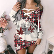 Weed leaf christmas tartan pattern Lace-Up Criss Cross Sweatshirt Dress