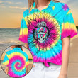 Tie Dye Sunflower Skull All Over Printed Hawaiian Shirt Size S - 5XL