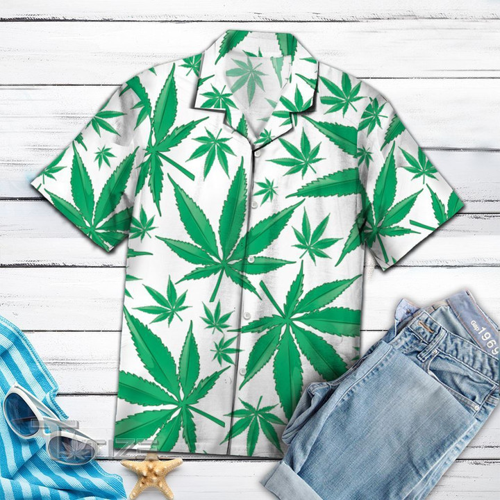 Weed Leaf Green Pattern Hawaiian Shirt