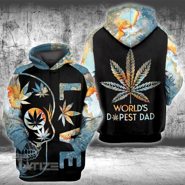 Weed World's Dopest Dad Skull Earth 3D All Over Printed Shirt, Sweatshirt, Hoodie, Bomber Jacket Size S - 5XL