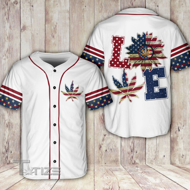 Weed Love American Flag Independence Day 4th July Baseball Shirt