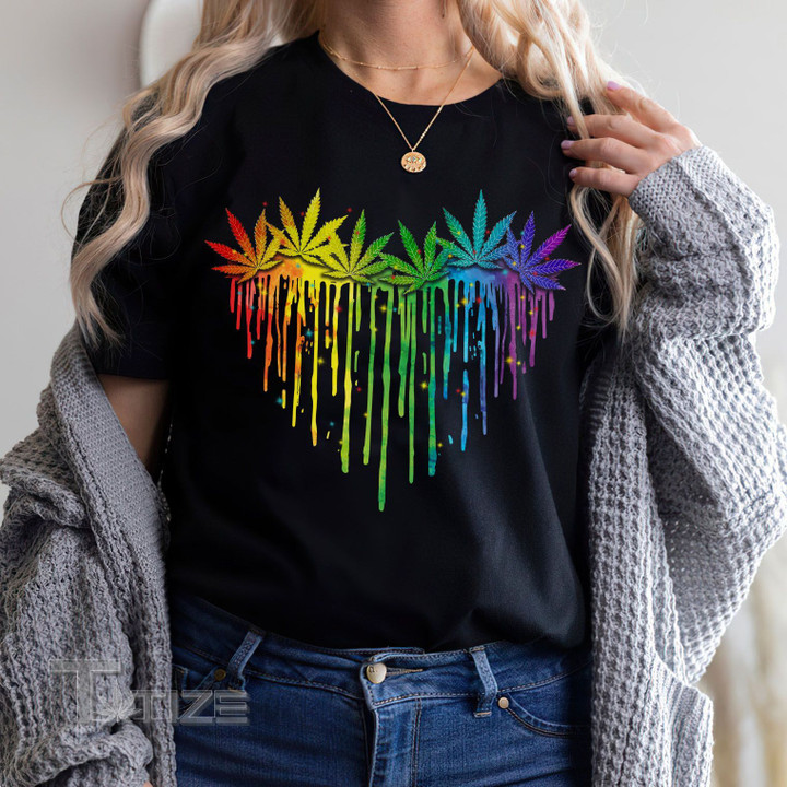 Weed leaf lgbt rainbow heart Graphic Unisex T Shirt, Sweatshirt, Hoodie Size S - 5XL