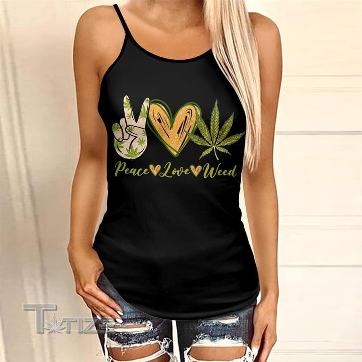 Weed Sunflower Peace Love Criss-Cross Open Back Cami Tank Top
