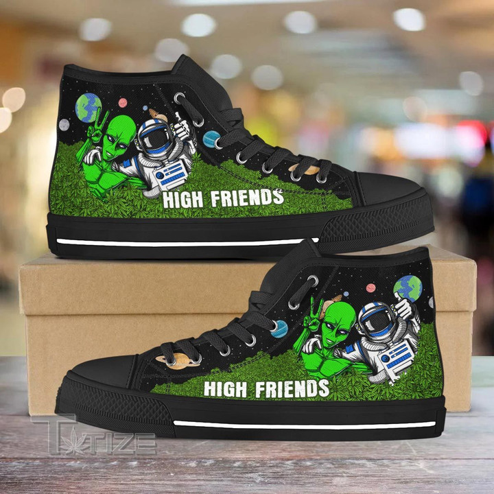 Weed Leaf Alien And Astronaut Unisex High Top Canvas Shoes