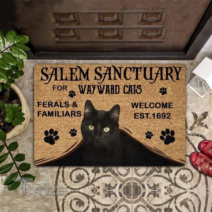 Halloween black cat salem sanctuary  Doormat