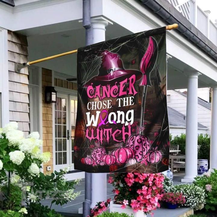Happy halloween breast cancer chose the wrong witch Garden Flag, House Flag