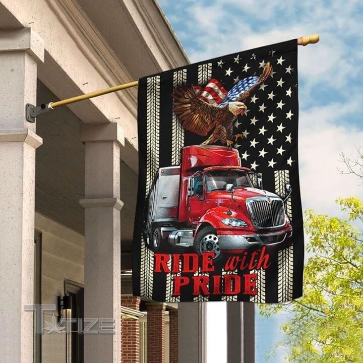 Trucker - Ride With Pride Flag Garden Flag, House Flag