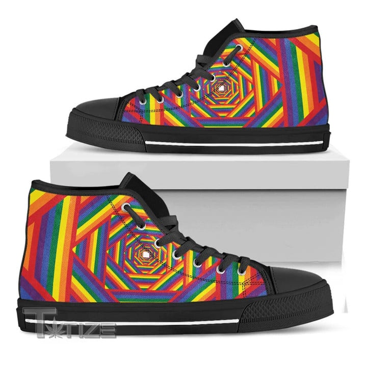 Abstract Rainbow Lgbt Stripes Print  Unisex High Top Canvas Shoes