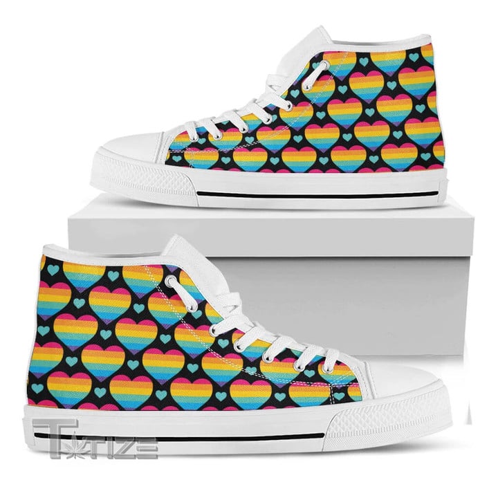 Rainbow Lgbt Pride Heart Pattern Unisex High Top Canvas Shoes