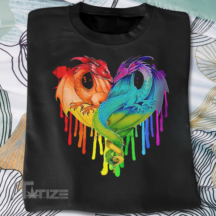 LGBT Pride Dragons Heart Rainbow Graphic Unisex T Shirt, Sweatshirt, Hoodie Size S - 5XL Graphic Unisex T Shirt, Sweatshirt, Hoodie Size S - 5XL