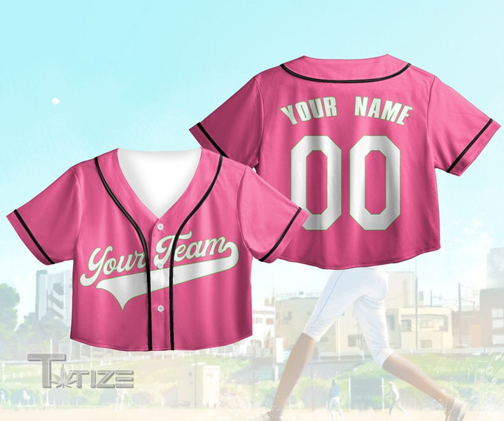Custom Name, Number Crop Top Baseball Shirt