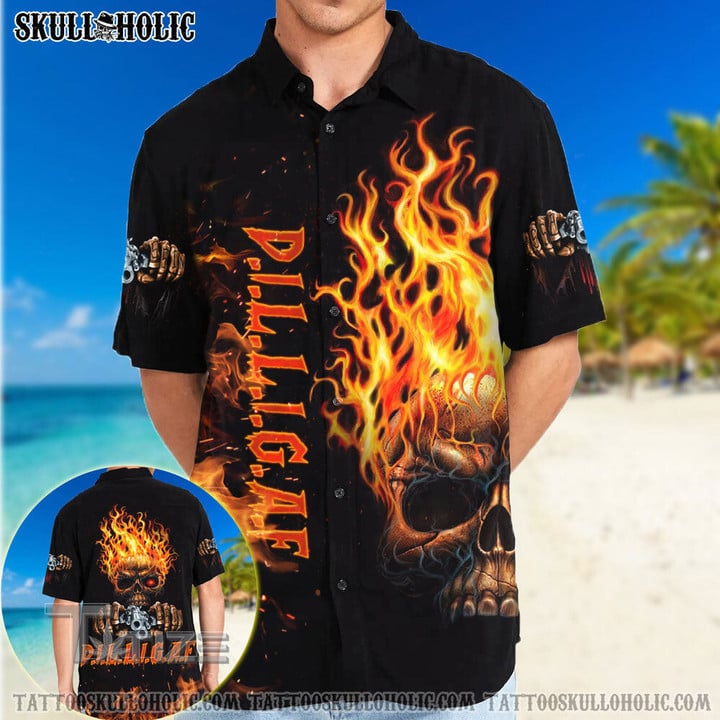 Dilligaf Flame Skull With G All Over Printed Hawaiian Shirt Size S - 5XL