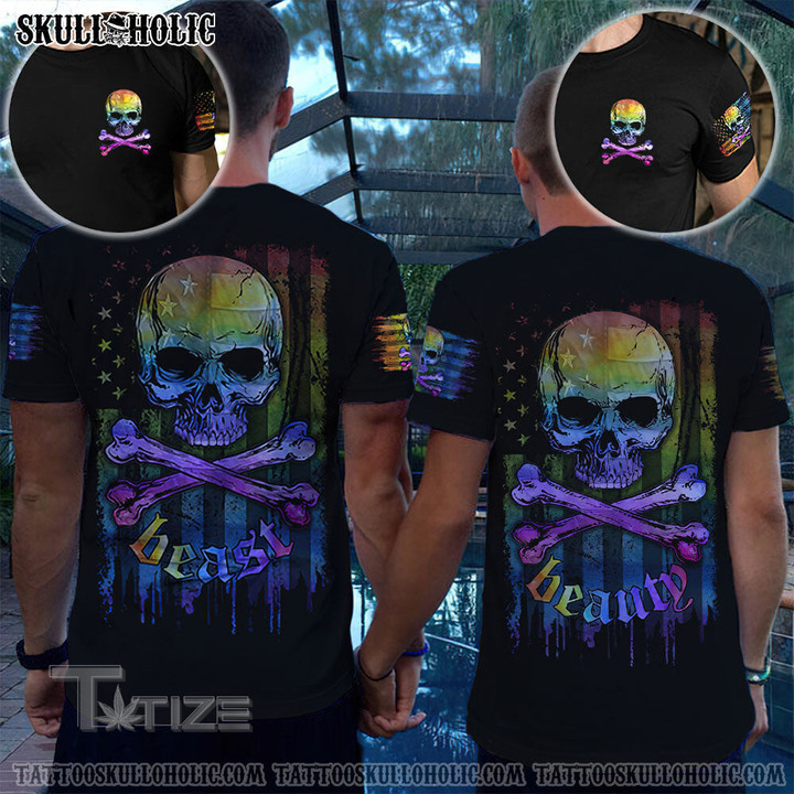 Matching Couple Shirt Beast Beauty Rainbow Couple 3D All Over Printed Shirt, Sweatshirt, Hoodie, Bomber Jacket Size S - 5XL