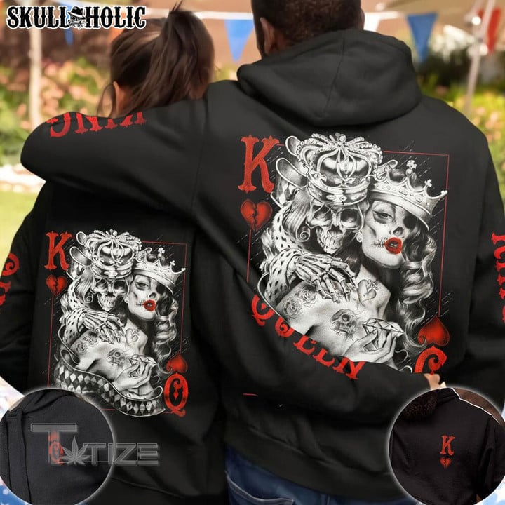 Matching Couple Shirt Skull King Queen Couple 3D All Over Printed Shirt, Sweatshirt, Hoodie, Bomber Jacket Size S - 5XL