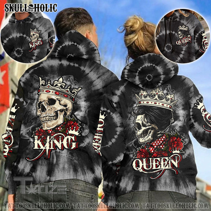 Matching Couple Shirt Skull Rose King Queen Couple 3D All Over Printed Shirt, Sweatshirt, Hoodie, Bomber Jacket Size S - 5XL