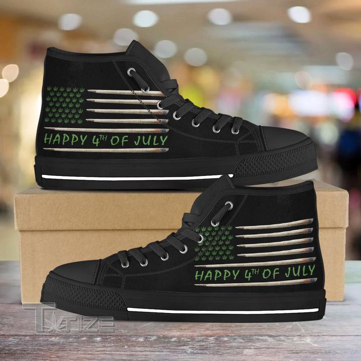 American Flag Blunt 4th July Weed Unisex High Top Canvas Shoes