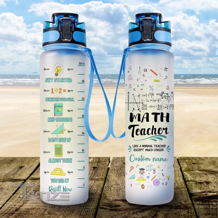 Personalized Math Teacher Back To School Water Tracker Bottle Size 32 Oz