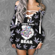 420 Weed Cannabis Marijuana Dont Care Bear HoloGram Lace-Up Sweatshirt